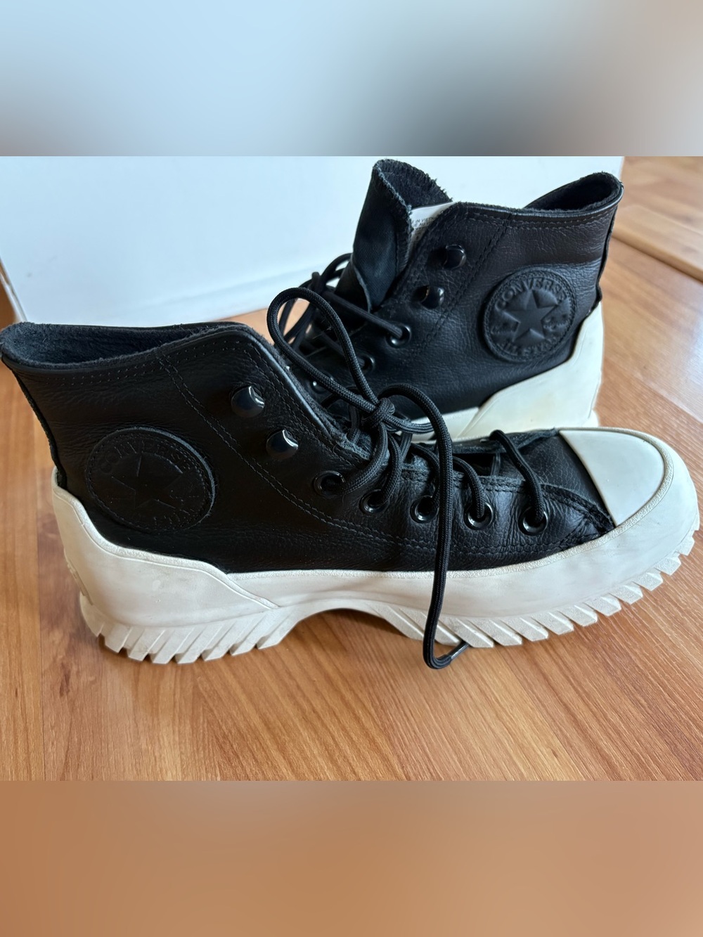 Converse Black Leather High-Top Lace-Up Boots with White Platform Sole